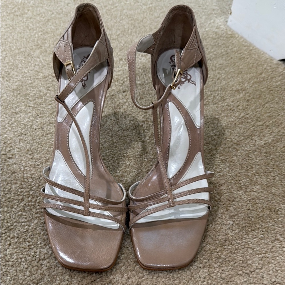 Carlos by Carlos Santana Tan Heels Strappy Design